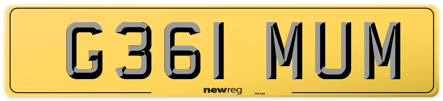 G361 MUM Rear Number Plate