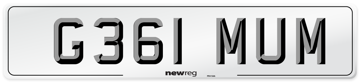 G361 MUM Front Number Plate