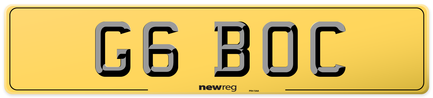 G6 BOC Rear Number Plate