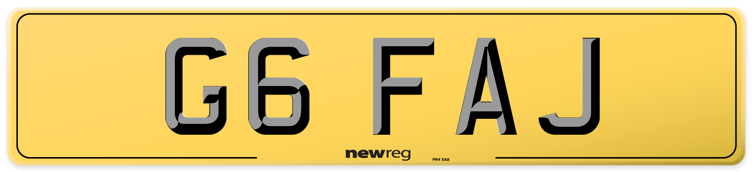 G6 FAJ Rear Number Plate