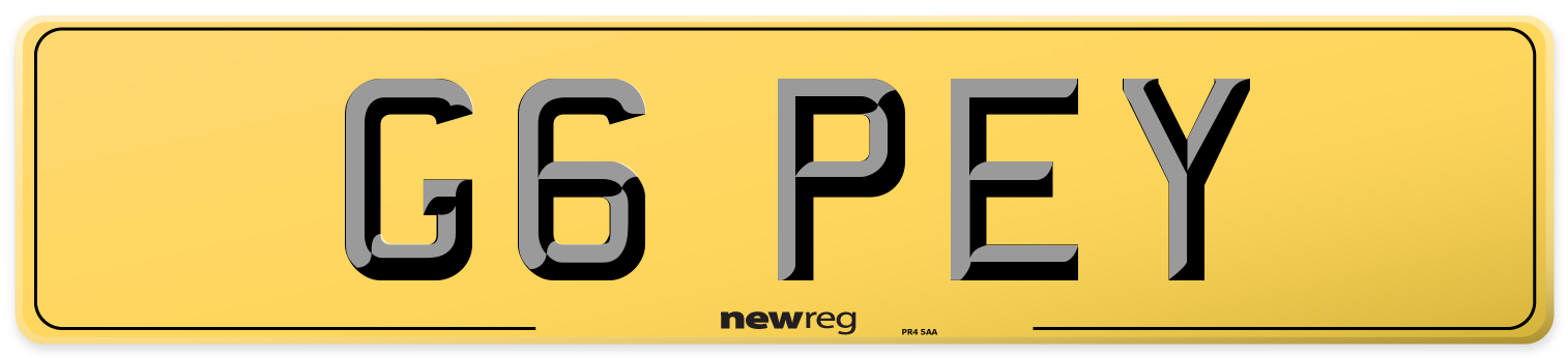 G6 PEY Rear Number Plate