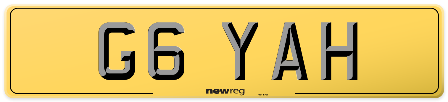 G6 YAH Rear Number Plate
