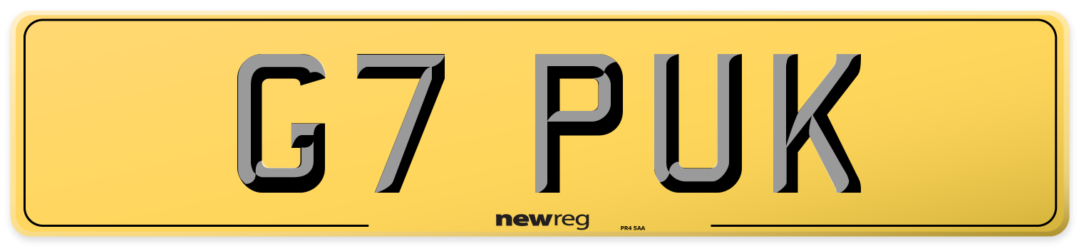 G7 PUK Rear Number Plate