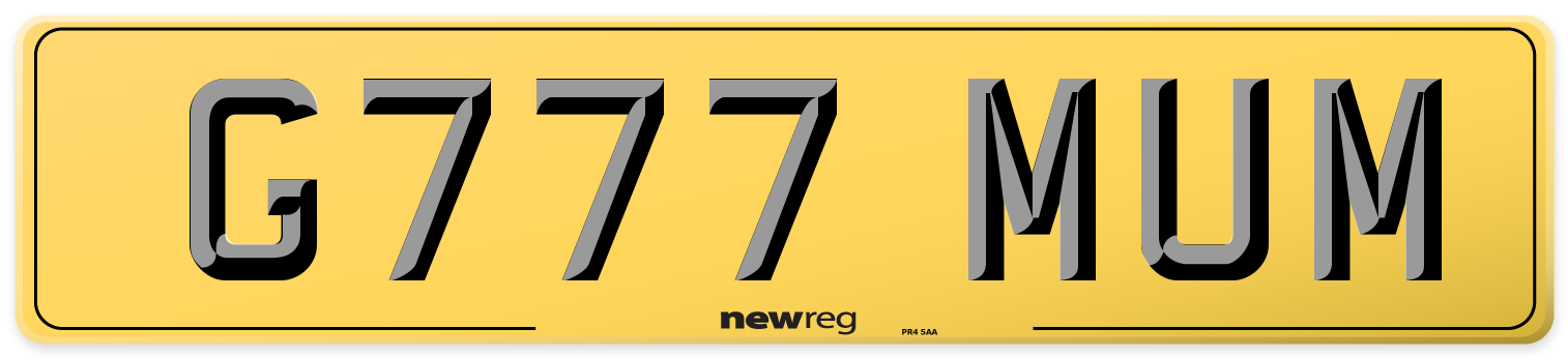G777 MUM Rear Number Plate