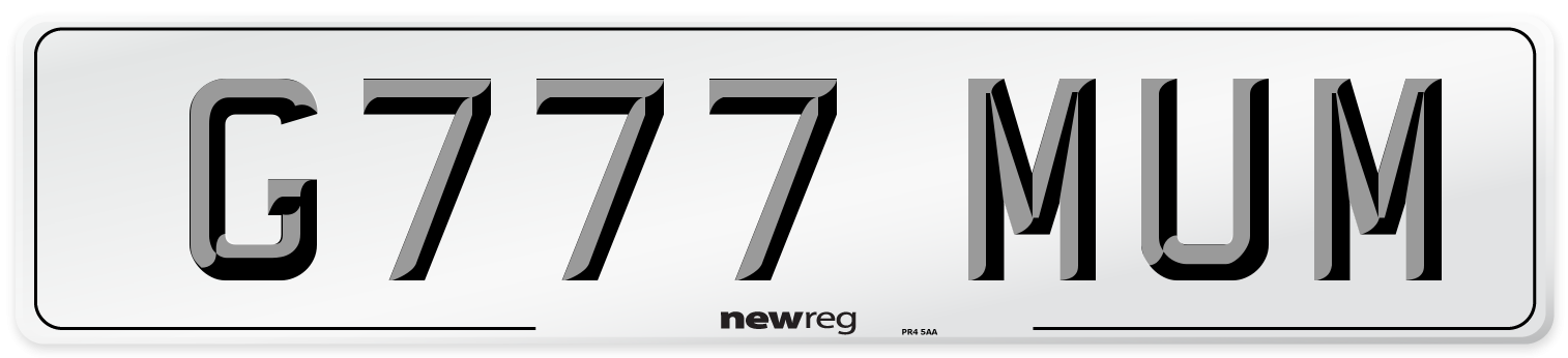 G777 MUM Front Number Plate