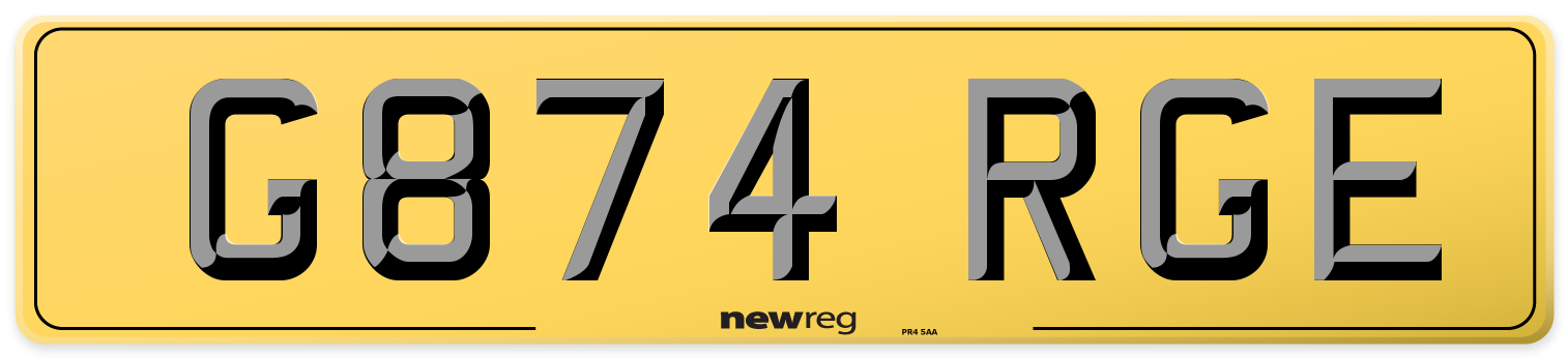 G874 RGE Rear Number Plate