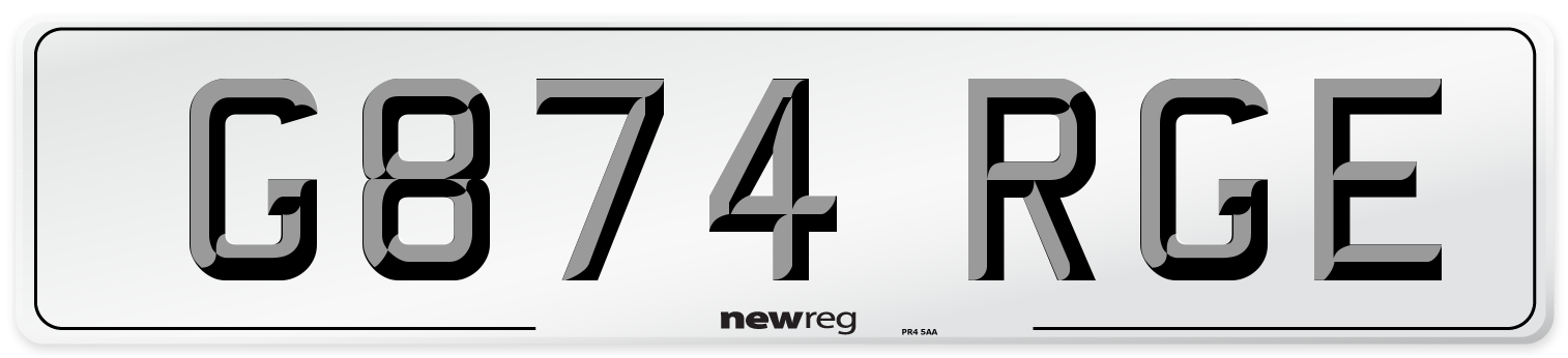 G874 RGE Front Number Plate