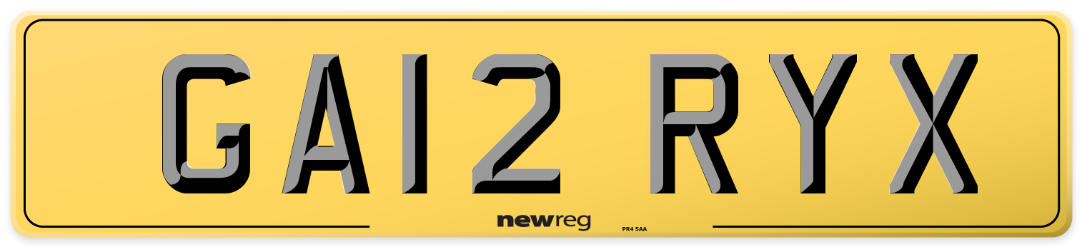 GA12 RYX Rear Number Plate