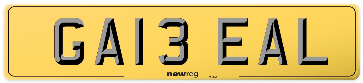 GA13 EAL Rear Number Plate