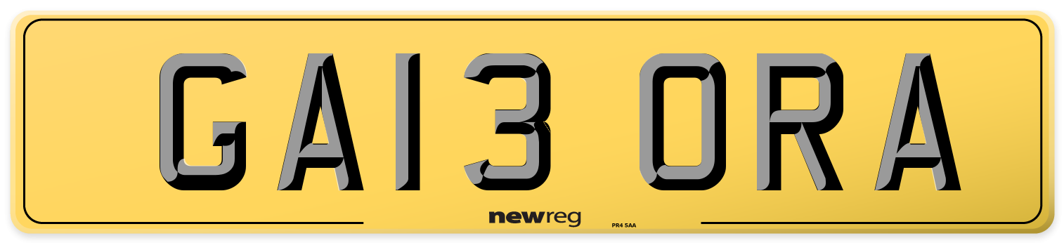GA13 ORA Rear Number Plate