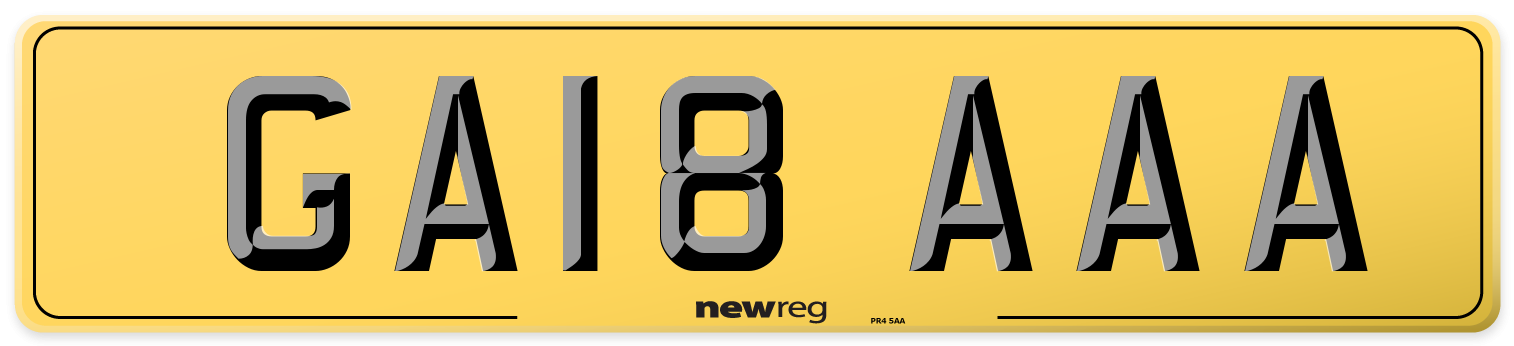 GA18 AAA Rear Number Plate