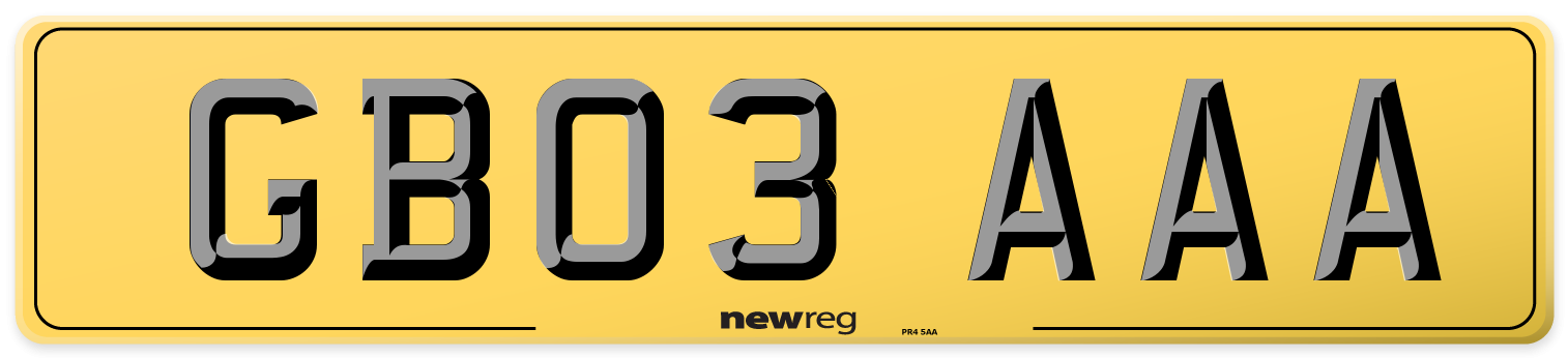 GB03 AAA Rear Number Plate