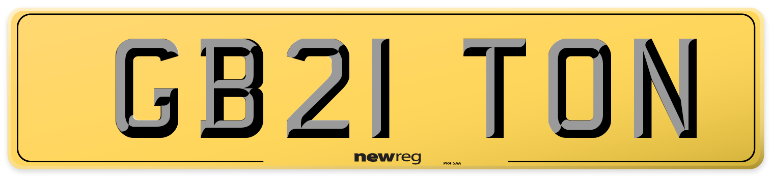 GB21 TON Rear Number Plate