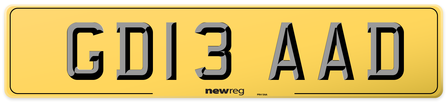 GD13 AAD Rear Number Plate