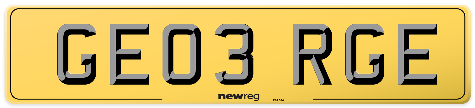 GE03 RGE Rear Number Plate
