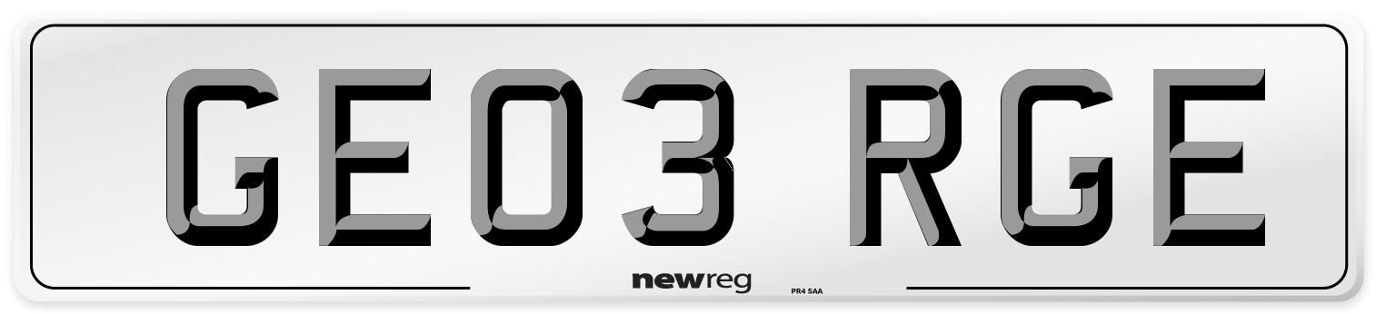 GE03 RGE Front Number Plate
