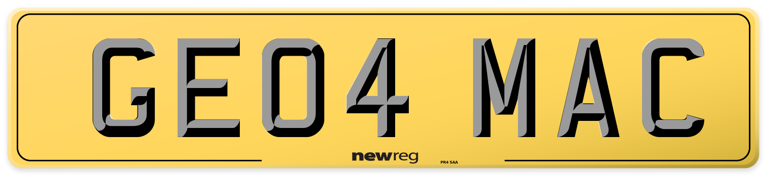 GE04 MAC Rear Number Plate
