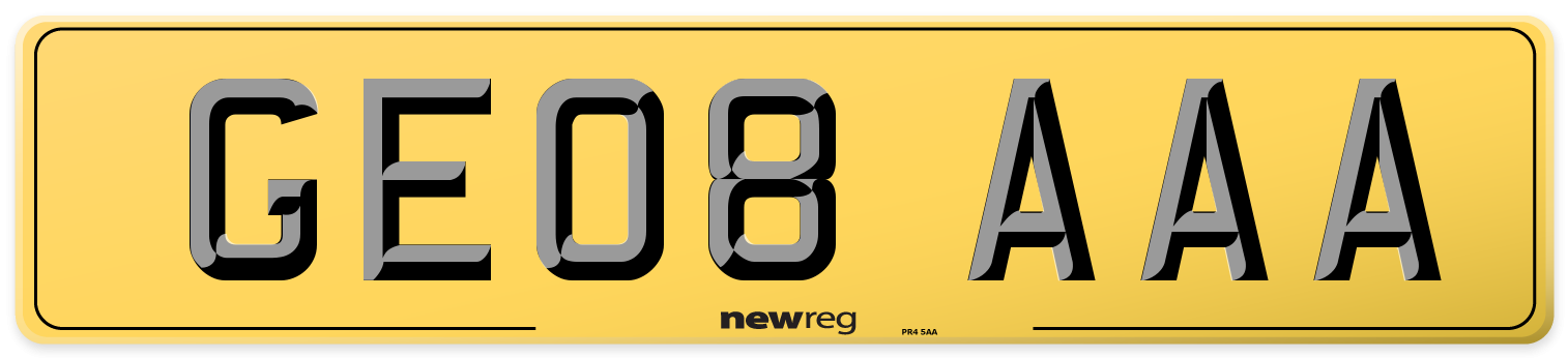 GE08 AAA Rear Number Plate