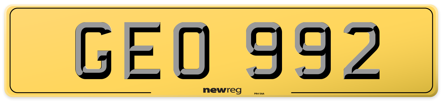 GEO 992 Rear Number Plate