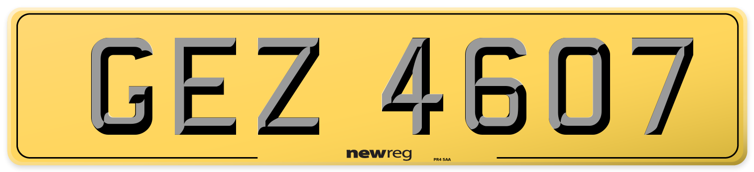 GEZ 4607 Rear Number Plate