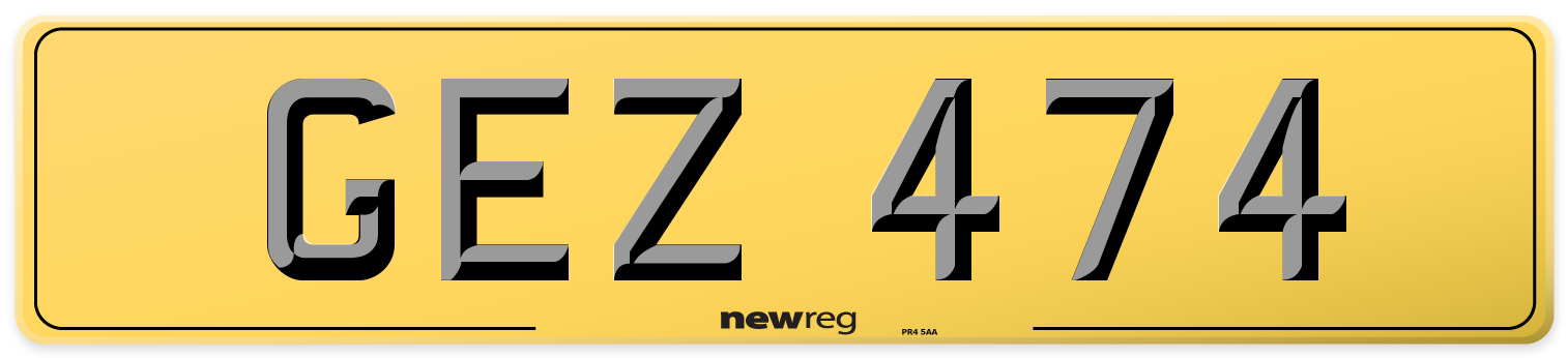 GEZ 474 Rear Number Plate