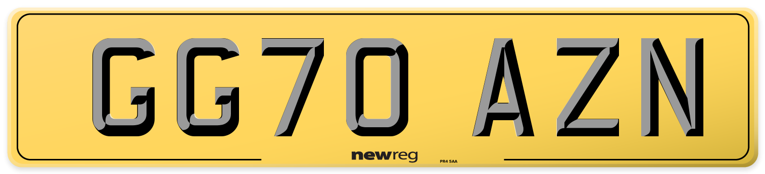 GG70 AZN Rear Number Plate