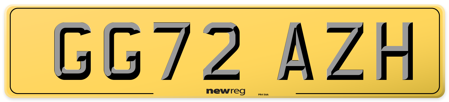 GG72 AZH Rear Number Plate