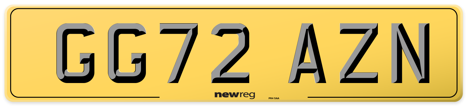 GG72 AZN Rear Number Plate