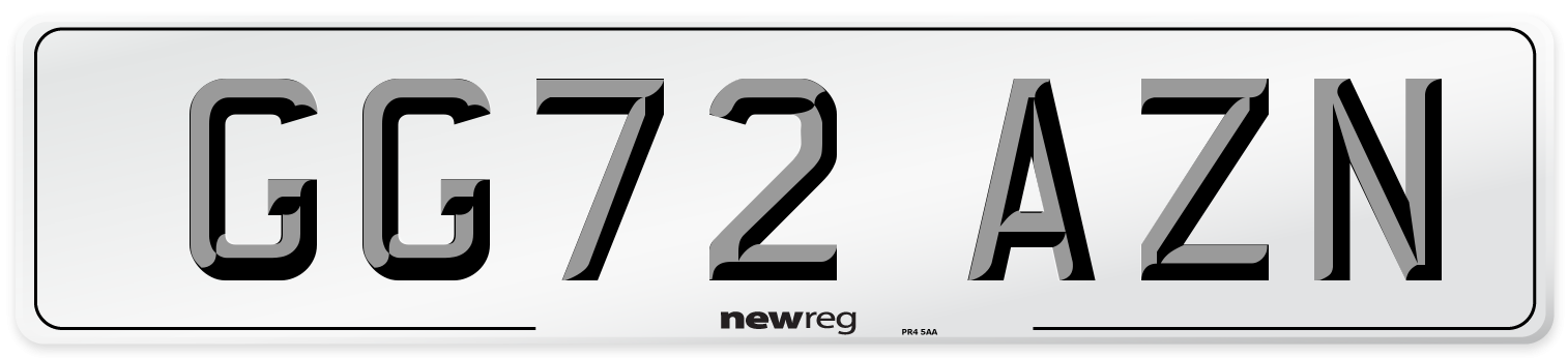 GG72 AZN Front Number Plate