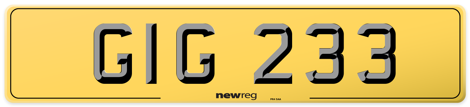 GIG 233 Rear Number Plate