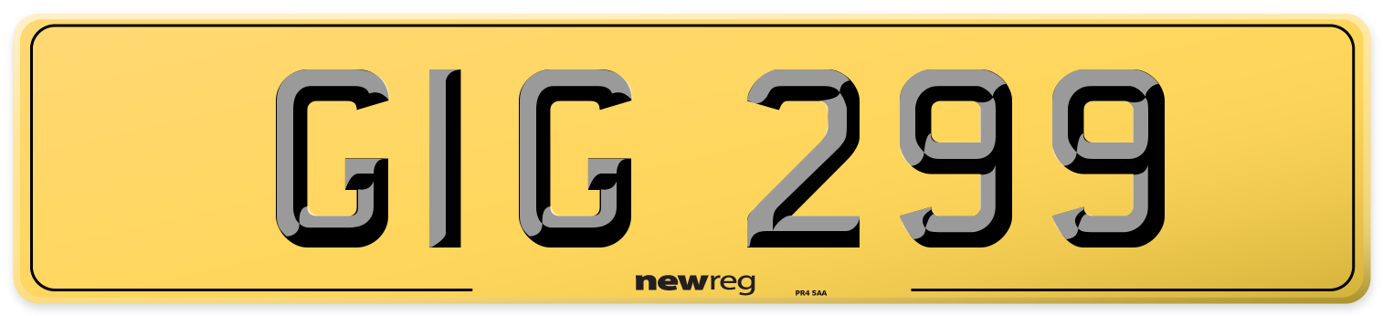 GIG 299 Rear Number Plate