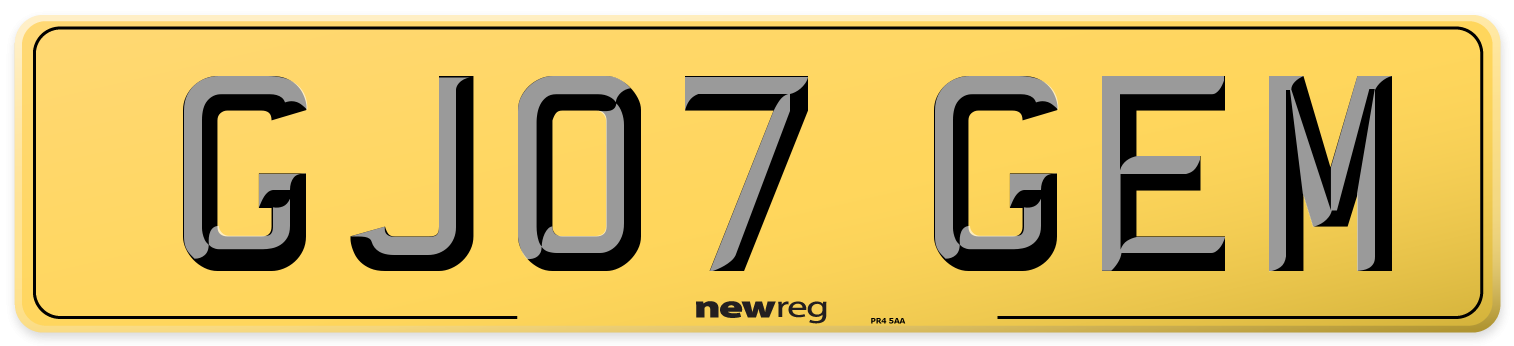 GJ07 GEM Rear Number Plate