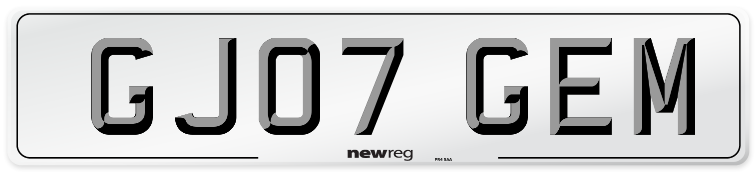 GJ07 GEM Front Number Plate