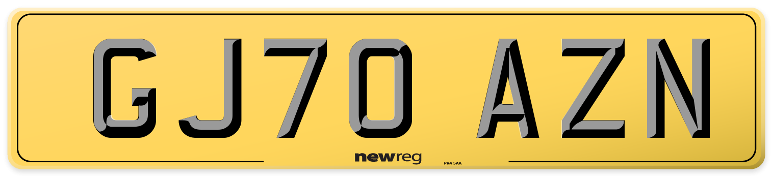 GJ70 AZN Rear Number Plate