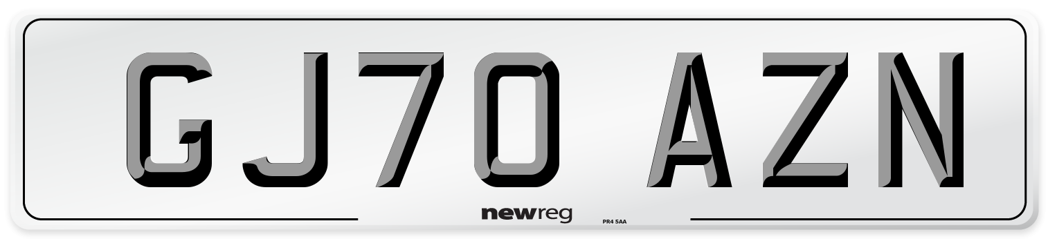 GJ70 AZN Front Number Plate