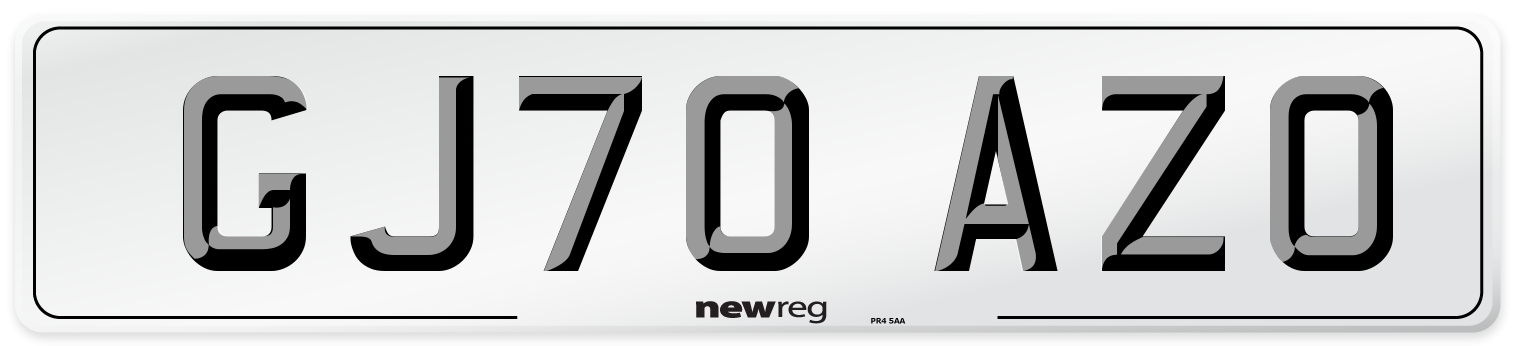 GJ70 AZO Front Number Plate
