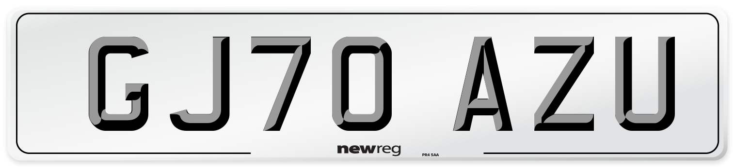 GJ70 AZU Front Number Plate