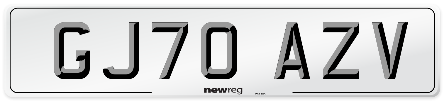 GJ70 AZV Front Number Plate