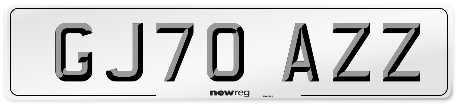 GJ70 AZZ Front Number Plate