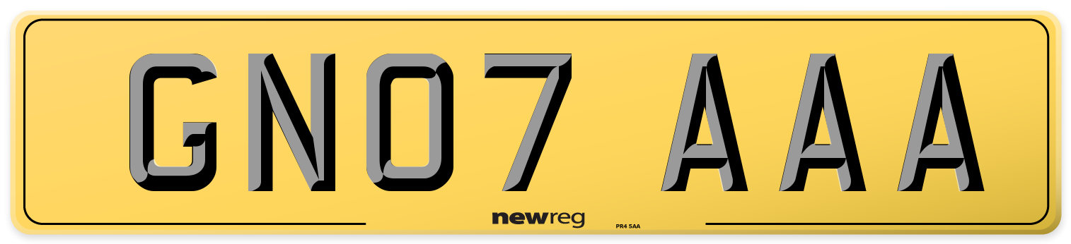 GN07 AAA Rear Number Plate