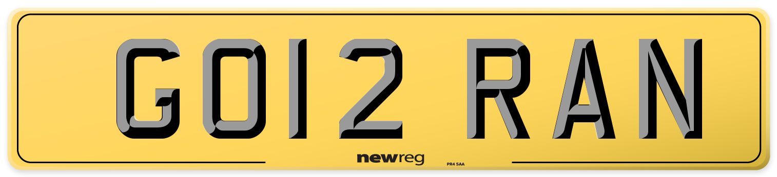GO12 RAN Rear Number Plate