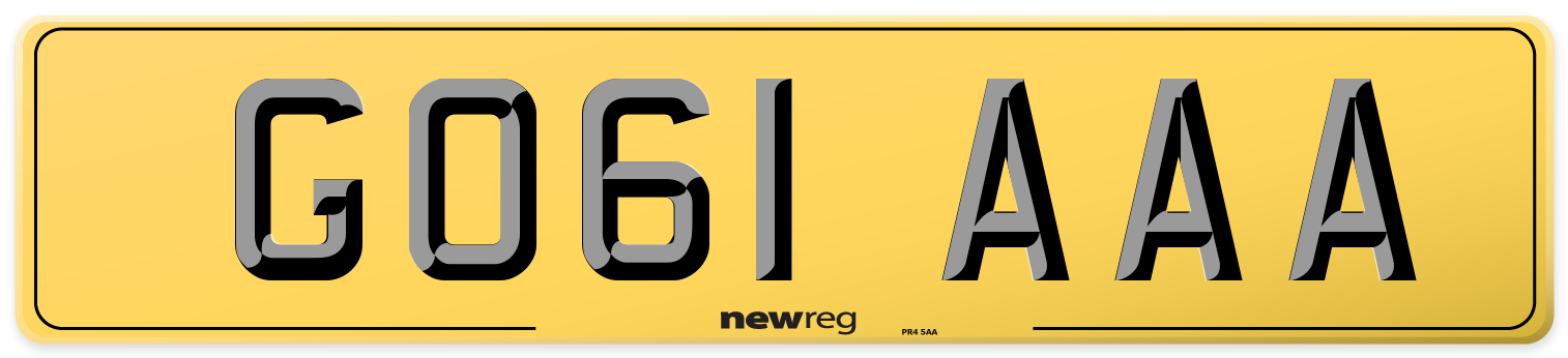 GO61 AAA Rear Number Plate