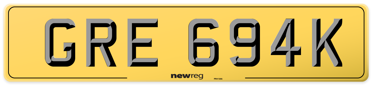 GRE 694K Rear Number Plate
