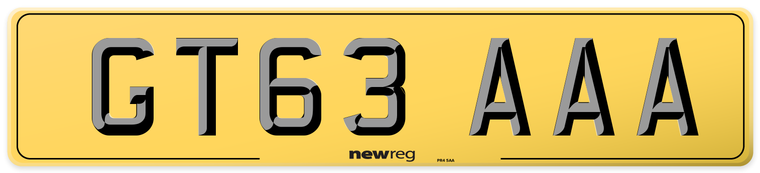 GT63 AAA Rear Number Plate