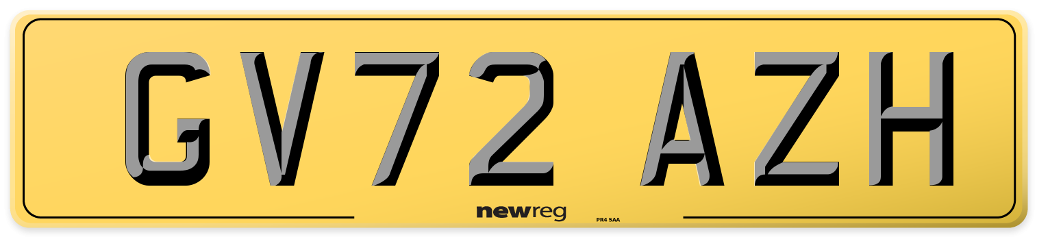 GV72 AZH Rear Number Plate