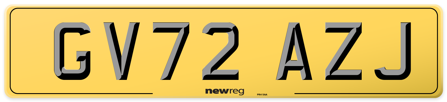 GV72 AZJ Rear Number Plate