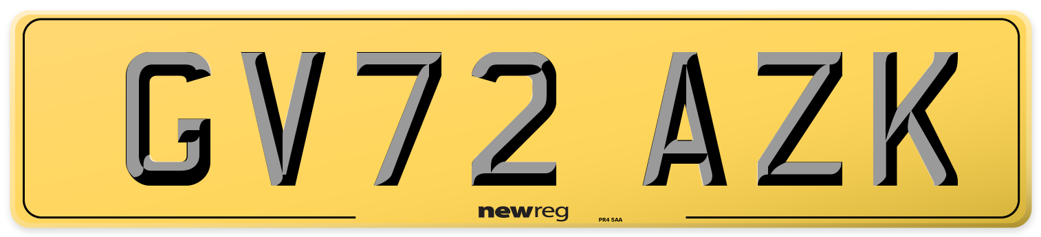 GV72 AZK Rear Number Plate