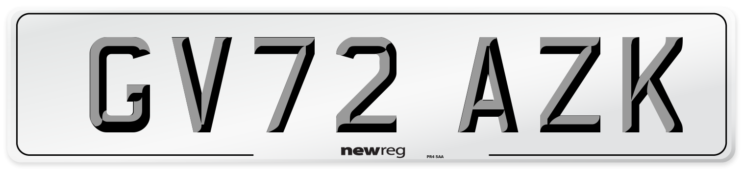 GV72 AZK Front Number Plate