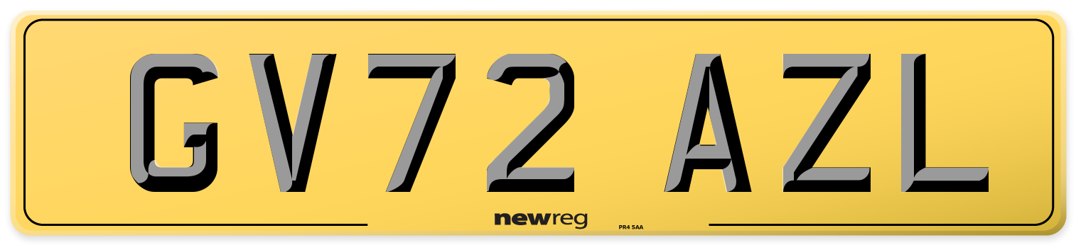 GV72 AZL Rear Number Plate