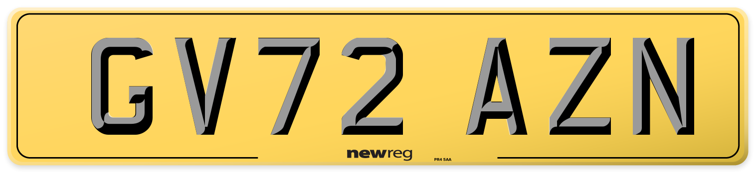 GV72 AZN Rear Number Plate